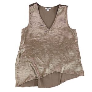 bar III Womens Metallic Satin Shell Knit Blouse, Brown, S, DM